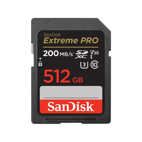 SanDisk Extreme PRO SDXC 512GB 200MB/s R 140MB/s W UHS-I U3 C10 V30 Card