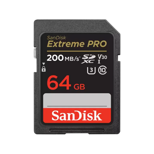 SanDisk Extreme PRO SDXC 64GB 200MB/s R 90MB/s W UHS-I U3 C10 V30 Card